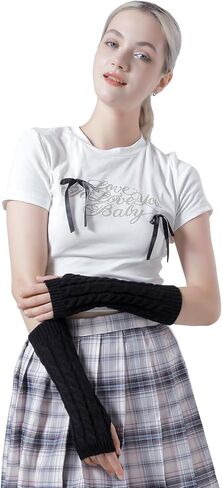 HeyToo Knit Fingerless Gloves for Women Winter Fingerless Long Gloves for Women Women’s Long Knit Fingerless Gloves in Kuwait