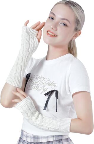 HeyToo Knit Fingerless Gloves for Women Winter Fingerless Long Gloves for Women Women’s Long Knit Fingerless Gloves in Kuwait
