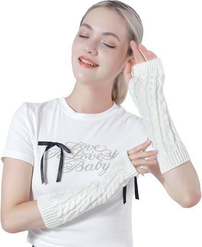 HeyToo Knit Fingerless Gloves for Women Winter Fingerless Long Gloves for Women Women’s Long Knit Fingerless Gloves in Kuwait