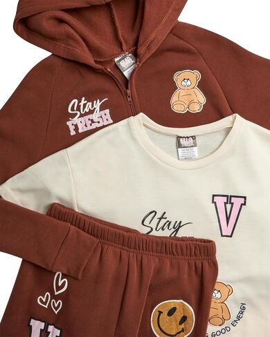 Girls Joggers Set - 3 Piece Zip Up Hoodie, Graphic Tee, and Jogger Pants - Girls' Activewear Fleece Jogset (7-8) in Saudi Arabia