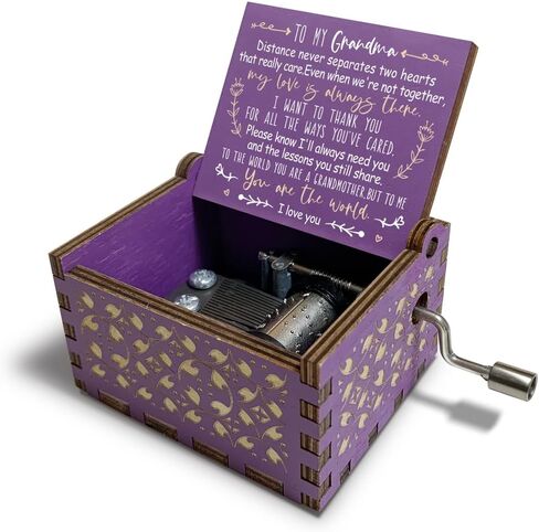 Gifts for Grandma Hand Crank Wood Music Box,Granddaughter's Love, Antique Wooden Musical Boxes,Mother's Day, Birthday for Nana Mimi Grandmother(Purple) in Saudi Arabia
