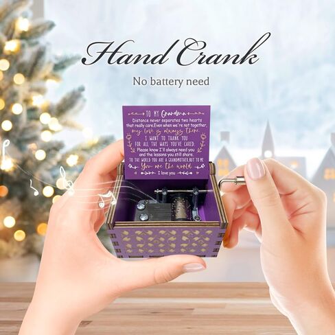 Gifts for Grandma Hand Crank Wood Music Box,Granddaughter's Love, Antique Wooden Musical Boxes,Mother's Day, Birthday for Nana Mimi Grandmother(Purple) in Saudi Arabia