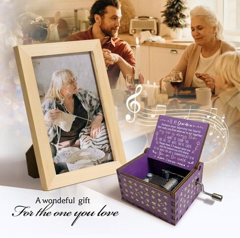 Gifts for Grandma Hand Crank Wood Music Box,Granddaughter's Love, Antique Wooden Musical Boxes,Mother's Day, Birthday for Nana Mimi Grandmother(Purple) in Saudi Arabia