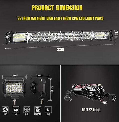 مجموعات شريط إضاءة LED للشاحنة - قضبان إضاءة LED رفيعة مقاس 20 بوصة، وحدات إضاءة LED مقاس 4 بوصات 12 فولت 24 فولت، ضوء عمل LED على الطرق الوعرة لعربة التقاط جرار ATV مع حزام الأسلاك in Saudi Arabia
