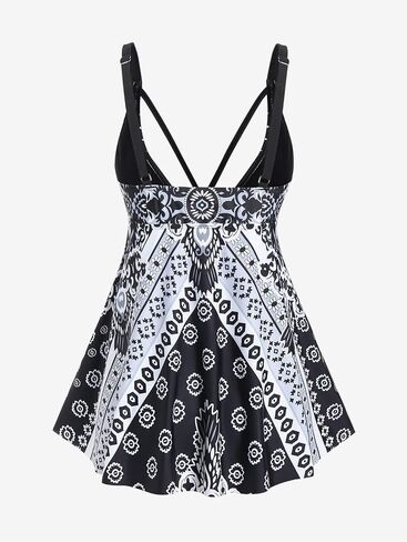 ROSE GAL Rosegal Womens Plus Size Tribal Geo Print Crisscross Padded Boyshorts Tankini Swimsuit in Saudi Arabia