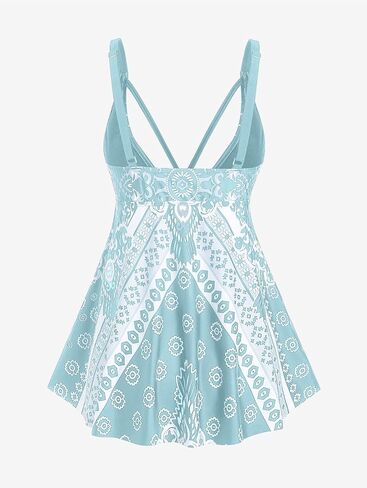 ROSE GAL Rosegal Womens Plus Size Tribal Geo Print Crisscross Padded Boyshorts Tankini Swimsuit in Saudi Arabia