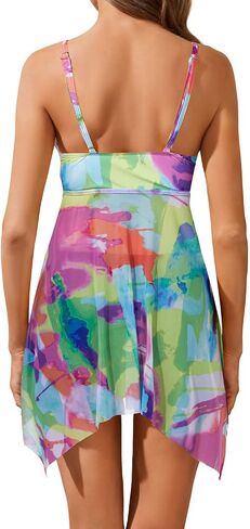Holipick Two Piece Swim Dress for Women Swimdress Swimsuits Mesh Flowy Tankini Top with Boyshorts in Saudi Arabia