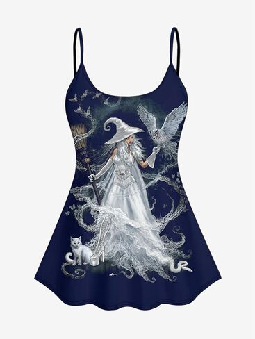 Rosegal Plus Size Women Gothic Tummy Control Modest Tankini Swimsuit Fairy Cat Print Boyleg Padded Tankini Swimwear in Kuwait