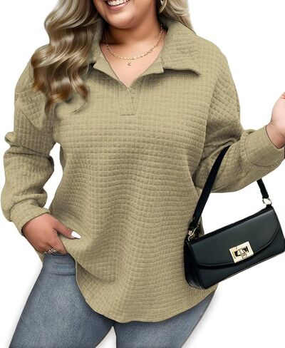 Womens Plus Size Sweatshirts Lapel Collar Casual Long Sleeve Tunic Tops in Kuwait