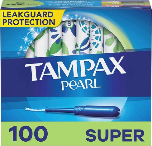 Tampax Pearl Tampons Super Absorbency,With Leakguard Braid, Unscented, 50 Count x 2 Packs (100 Count total) in Saudi Arabia