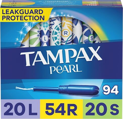Tampax Pearl Tampons Multipack, Light/Regular/Super Absorbency, with Leakguard Braid, Unscented, 94 Count in Saudi Arabia