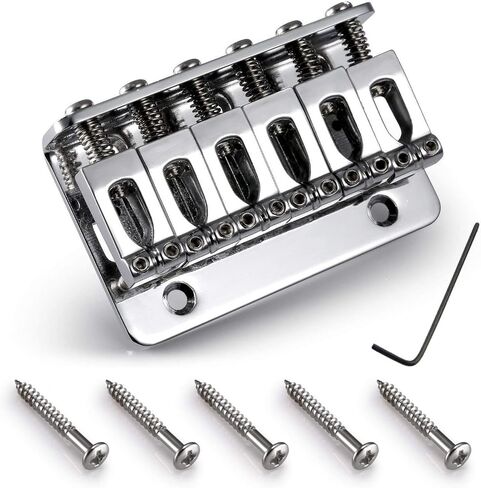 6 String 65MM Metal Fixed Hardtail Saddle Bridge Top Load Guitar Tailpiece Compatible for Fender Strat Tele Electric Guitar, Chrome in Saudi Arabia