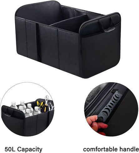 Trunk Organizer for Car - Premium Leather Large Capacity Car Organizer, Foldable Trunk organizer for SUVs & Sedans, Sturdy Car Organization for Car Accessories, Tools, Sundries (black) in Saudi Arabia