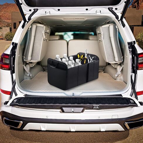 Trunk Organizer for Car - Premium Leather Large Capacity Car Organizer, Foldable Trunk organizer for SUVs & Sedans, Sturdy Car Organization for Car Accessories, Tools, Sundries (black) in Saudi Arabia
