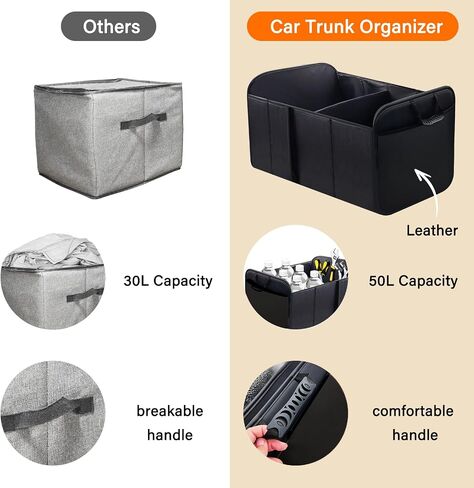 Trunk Organizer for Car - Premium Leather Large Capacity Car Organizer, Foldable Trunk organizer for SUVs & Sedans, Sturdy Car Organization for Car Accessories, Tools, Sundries (black) in Saudi Arabia