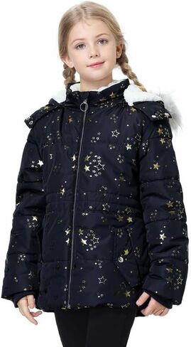 Girls Winter Coat Fleece Lined Jacket with Detachable Hood Warm Parka Comfy Puffer Outwear in Kuwait