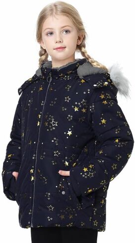 Girls Winter Coat Fleece Lined Jacket with Detachable Hood Warm Parka Comfy Puffer Outwear in Kuwait