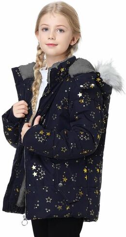 Girls Winter Coat Fleece Lined Jacket with Detachable Hood Warm Parka Comfy Puffer Outwear in Kuwait