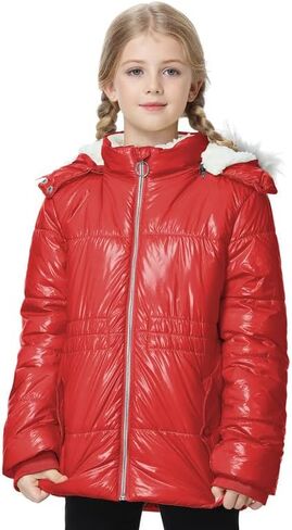 Girls Winter Coat Fleece Lined Jacket with Detachable Hood Warm Parka Comfy Puffer Outwear in Kuwait