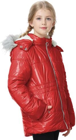 Girls Winter Coat Fleece Lined Jacket with Detachable Hood Warm Parka Comfy Puffer Outwear in Kuwait