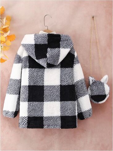 SOLY HUX Girl's Plaid Fuzzy Hoodies Jacket Zip Up Long Sleeve Coat Outerwear with Bag in Saudi Arabia