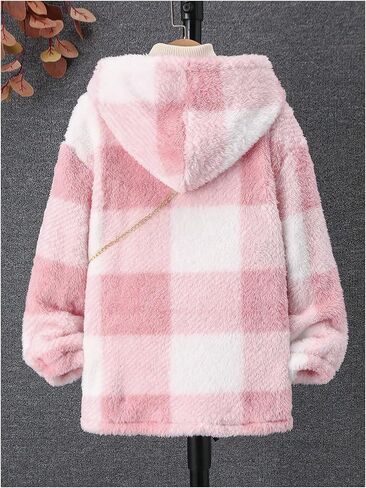 SOLY HUX Girl's Plaid Fuzzy Hoodies Jacket Zip Up Long Sleeve Coat Outerwear with Bag in Saudi Arabia