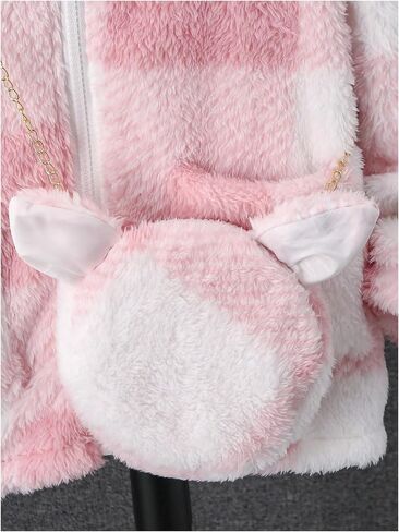 SOLY HUX Girl's Plaid Fuzzy Hoodies Jacket Zip Up Long Sleeve Coat Outerwear with Bag in Saudi Arabia
