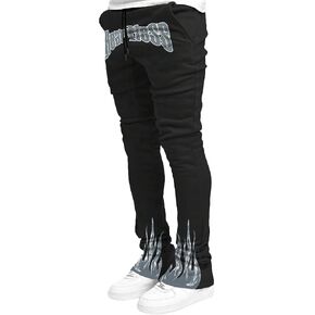 GORGLITTER Men's Graphic Stacked Sweatpants Flared Wide Leg Y2K Drawstring Baggy Jogger Pants with Pockets