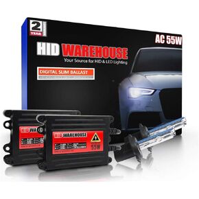 HIDWarehouse H7 5K 55W AC Xenon Bundle - Xenon Headlight Bulb with Slim AC Ballast - 5000K Bright White - Xenon Bulbs - 1 Pair