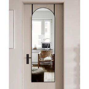 Door Mirror, Full Length Mirror Over The Door, 14'' x 48'' Hanging Mirror, Large Arched Mirror,Hanging/Leaning, Home Decor, Black