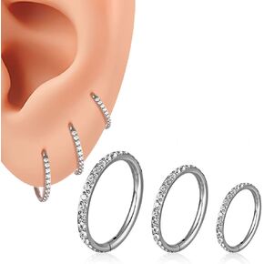 Casvort 6 PCS 16G Seamless Septum Nose Piercing Rings Zirconia Segment Tragus Hoop Rings 316 Stainless Steel Helix Ring Stack Clickers Ear Plugs Hangers Women Body Jewelry