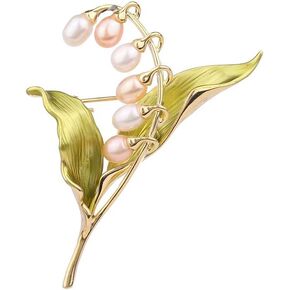 14K Gold Moissanite Lily of the Valley Pearl Brooch - Vintage Accessory for Coats and Outerwear