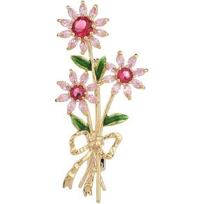 14K Gold Daisy Brooch with Crystal Inlay - Bright Bouquet Flower Crystal Brooch,Ideal Gift for Her on Special Occasions