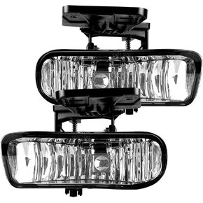 WILD BEAR Fog Lights Compatible With 1999-2002 GMC Sierra/2000-2006 GMC Yukon Pickup Truck Front Bumper Lights Clear Lens w/Halogen Bulbs 1 Pair of Fog Lamps