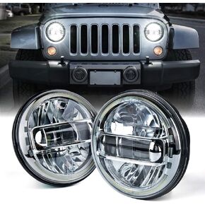 Xprite 7" LED Round Headlights Compatible with 1997-2018 Jeep Wrangler JK JKU LJ CJ TJ Hummer H1 H2, Halo Ring Headlamps DOT Approved | High/Low Sealed Beam | Plug & Play| Black