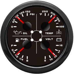 ARTILAURA 4In1 AUTO Gauge Oil Pressure Water Temp Fuel Gauge Voltage 85mm 3 3/8" Multifunctional Electric Gauge 240-33ohm/0-190ohm Fuel Gauge for Car Marine Boat(White)