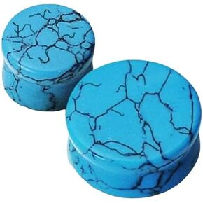Pair 7/8" (22MM) BLUE TURQUOISE STONE PLUGS Double Flare Gauges Organic Black Tunnels (2pcs)