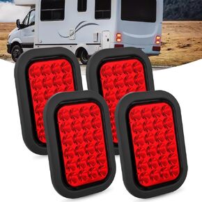 Nilight 5" X 3" Rectangular Trailer Tail Light 4 PCS Red 24 LED Stop Brake Turn Marker Light w/Flush Mount Grommets Plugs IP67 Waterproof for 12V Truck ATV UTV Trailer Bus RV Camper