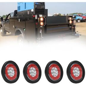 4 PCS 4" Round LED Trailer Tail Lights, 16 LED Round Red Stop Turn Brake Lights, White Reverse Backup Lights with Rubber Grommet, 12V