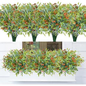8 Bundles Artificial Flowers for Outdoor, UV Resistant Fake Plastic Flowers Plants Faux Flowers for Garden Window Box Office Home Bedroom Living Room Decor (White)