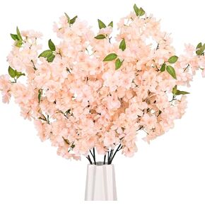 Sunm Boutique Silk Cherry Blossom Branches, Artificial Cherry Blossom Tree Stems Faux Cherry Flowers Vase Arrangements for Wedding Home Decor, Set of 3