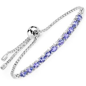 Tanzanite Bracelet, Natural Tanzanite Oval Bolo Bracelet in .925 Sterling Silver, Silver Tanzanite Bracelet (Adjustable Up to 9 Inch) for Women