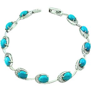 Sterling Silver 925 Tennis Bracelet 9.67 Carats Genuine Turquoise and White Topaz, Rhodium-Plated