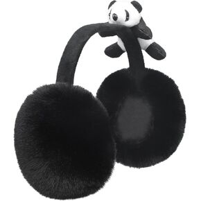BXT النساء المراهقات فروي الباندا غطاء للأذنين آذان الحيوان لطيف دفئا فو الفراء أغطية الرأس التزلج التنزه زي الملحقات in Kuwait