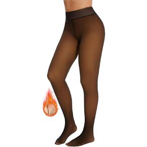 Fleece Lined Tights Sheer Women Fake Translucent Warm Pantyhose Sheer Leggings Thermal Thick Tights for Winter