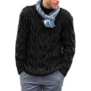 Men's Turtleneck Pullover Sweaters Knitted Long Sleeve Cable Twisted Knit Warm Winter Casual Sweater