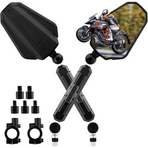 Motorcycle Mirrors, Universal Foldable Rear View Side Mirrors with M8 M10 Bolt Adjustment Handlebar Bike Mirrors Compatible with ATV, Honda Africa Twin, Yamaha XT, Suzuki DR, BMW GS
