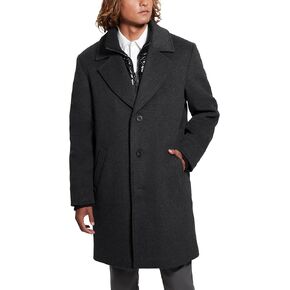 GUESS Men's Gus Single Breasted Overcoat Quilted Bib