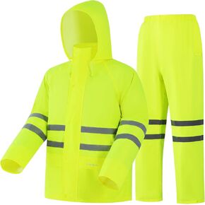 Rain Suit, High Visibility Reflective Safety Jacket, Lightweight Rain Gear, Waterproof Rain Jacket with Pants