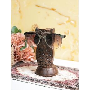 Wooden Blue Eyeglass Holder Spectacle Glasses Display Stand Optical Sunglasses Storage Decorative Office Desk Accessories Handmade in Owl Design